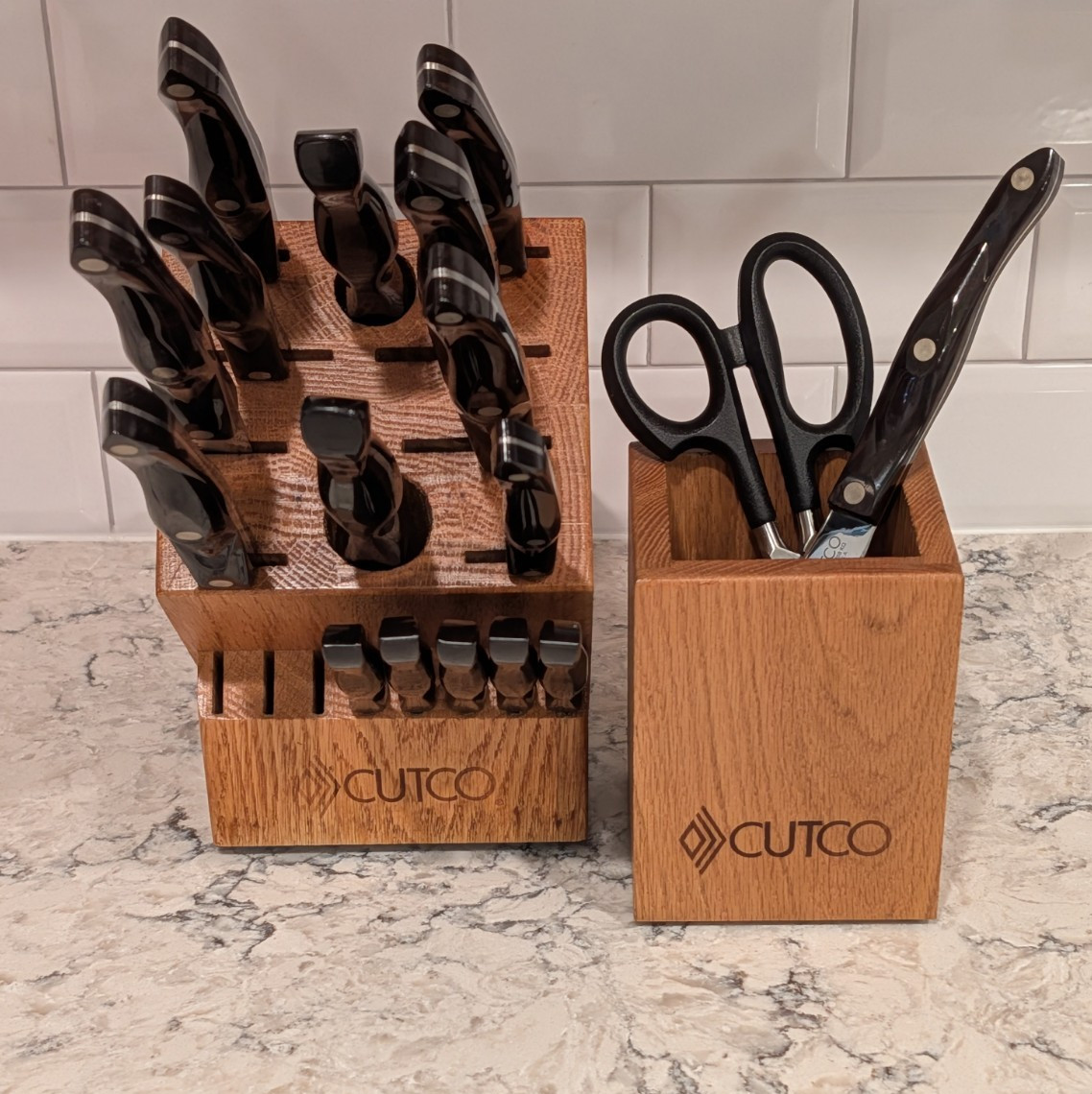 CUTCO 17 Piece Classic Handle Knife Set + Scissor + Wood Block & Tool Holder Box