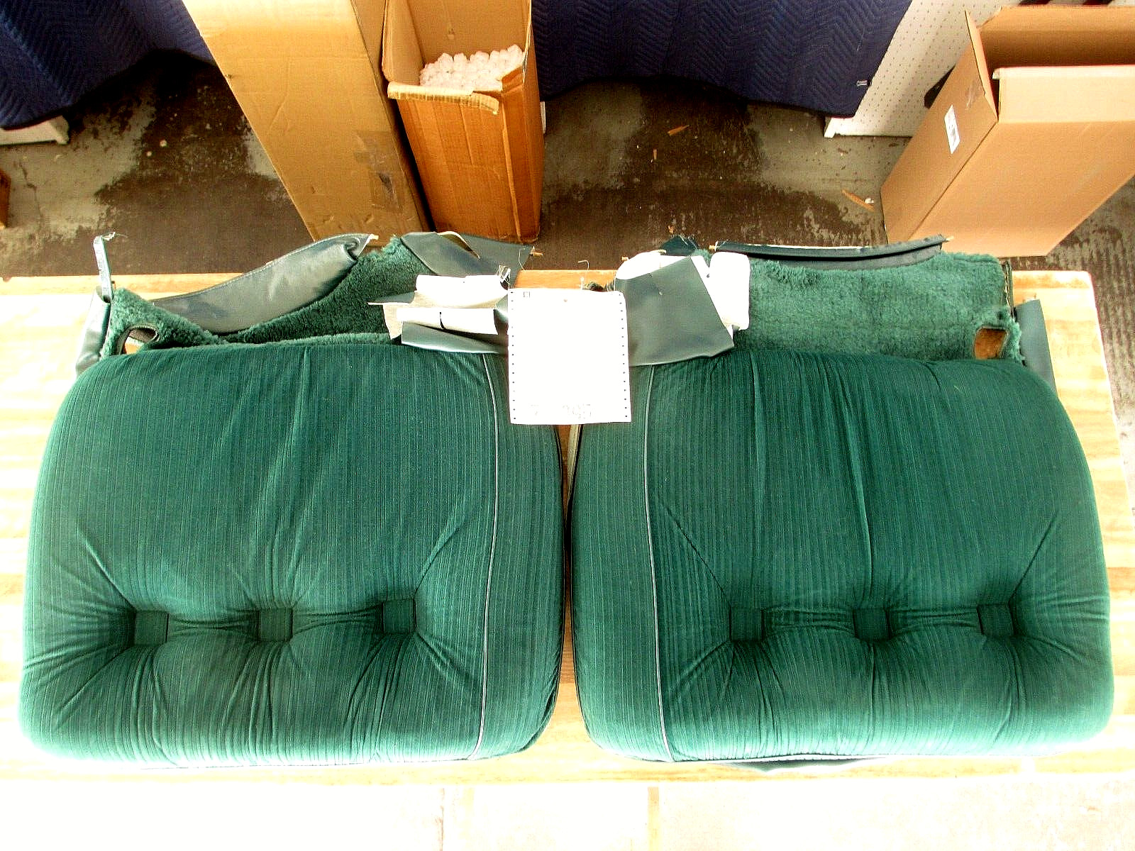 NOS PAIR 1976 CADILLAC DEVILLE SEAT BOTTOMS DARK SAGE GREEN CLOTH MAYBE UNIQUE