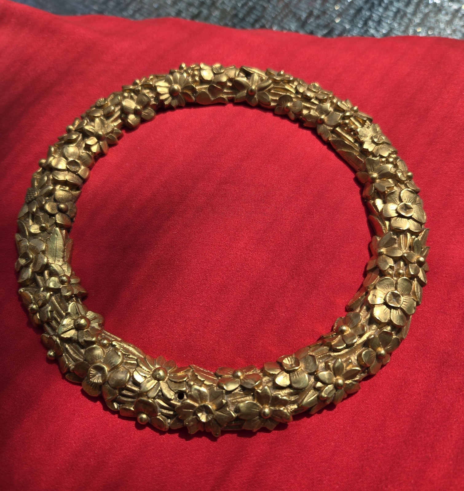 Antique French Cast Bronze Floral Wreath Furniture Mount Applique Ormolu 5.8 Antique French Cast Bronze Floral Wreath Furniture Mount Applique Ormolu 5.8