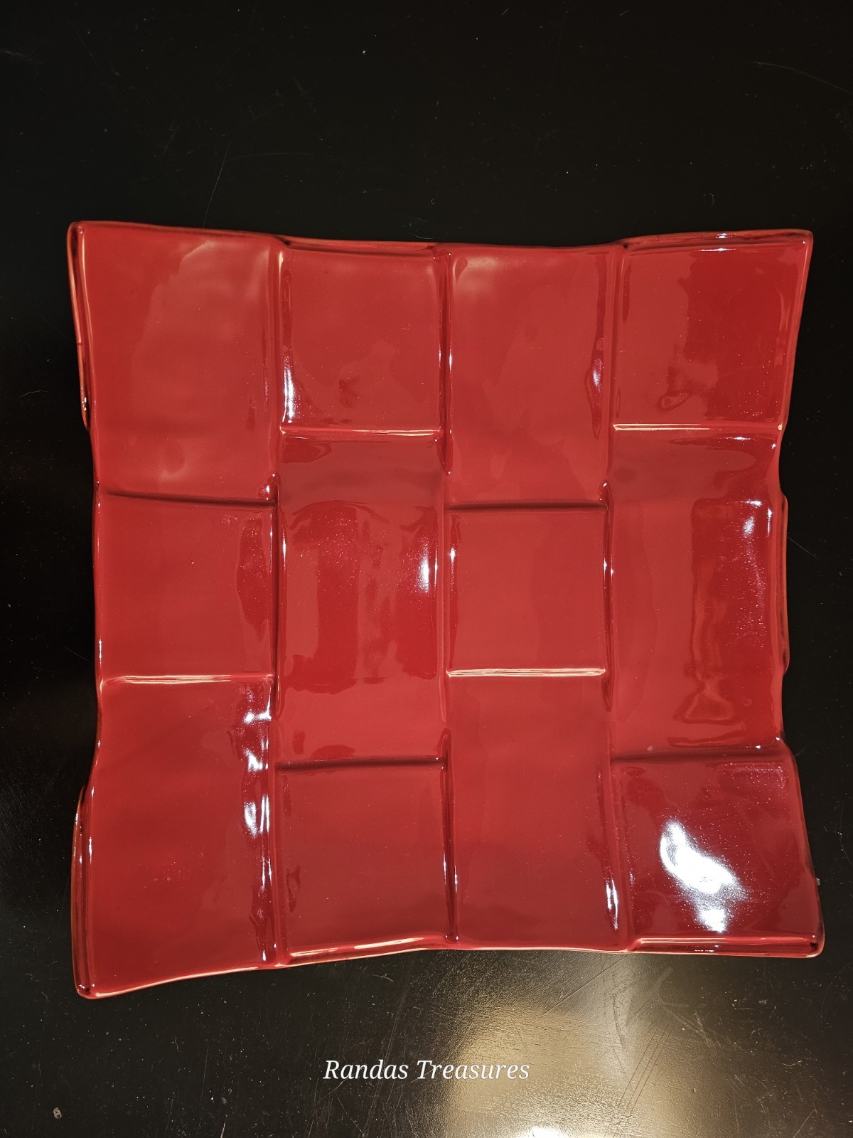 Modigliani Via Condotti Roma Red Basket Weave Square Ceramic Serving Platter 12\ Modigliani Via Condotti Roma Red Basket Weave Square Ceramic Serving Platter 12\