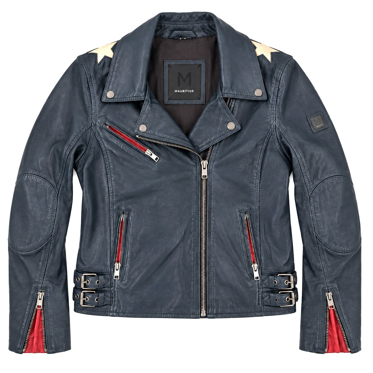 Mauritius Navy Christy Star Leather Moto Jacket - Women S