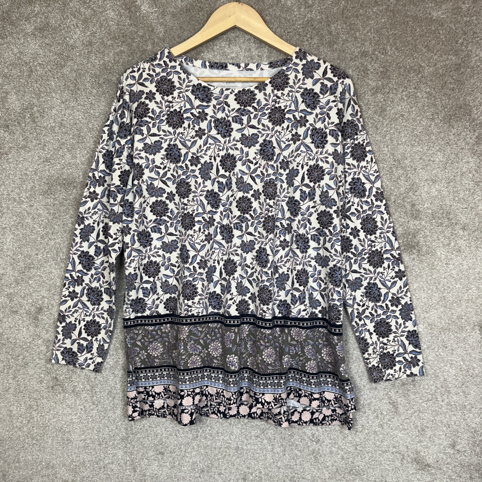 J Jill Tunic Womens Medium Blue Floral Simply Supima Cotton Stretch- 5327