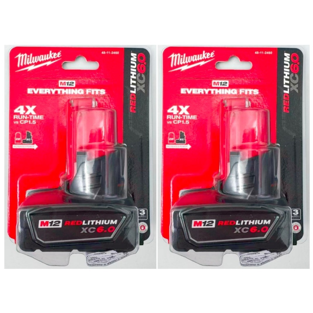 2 Pack M12 XC 6.0Ah 12V REDLITHIUM Extended Battery 48-11-2460 M12 NEW Sealed US 2 Pack M12 XC 6.0Ah 12V REDLITHIUM Extended Battery 48-11-2460 M12 NEW Sealed US