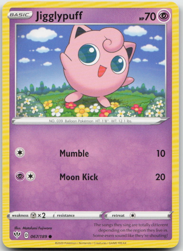 Jigglypuff 067/189 Common Darkness Ablaze Pokemon Near Mint Jigglypuff 067/189 Common Darkness Ablaze Pokemon Near Mint