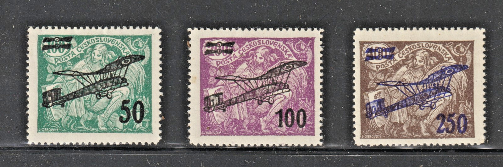 Czechoslovakia, 1922 Airmail Set  of 3, Scott # C7-C9 Michel # 199-201 MLH