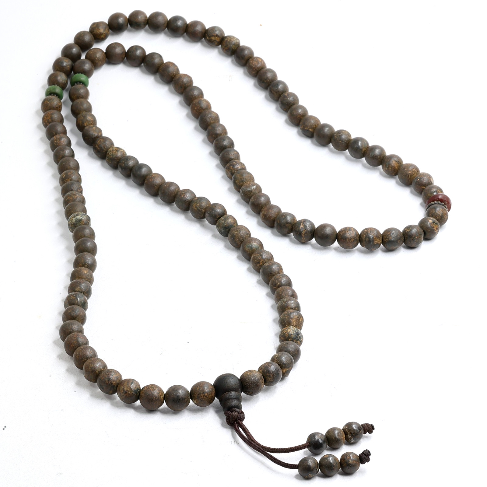 Antique Tibetan 108 Sky Iron Mala Thousand Year Buddhist Meditation Dzi Beads