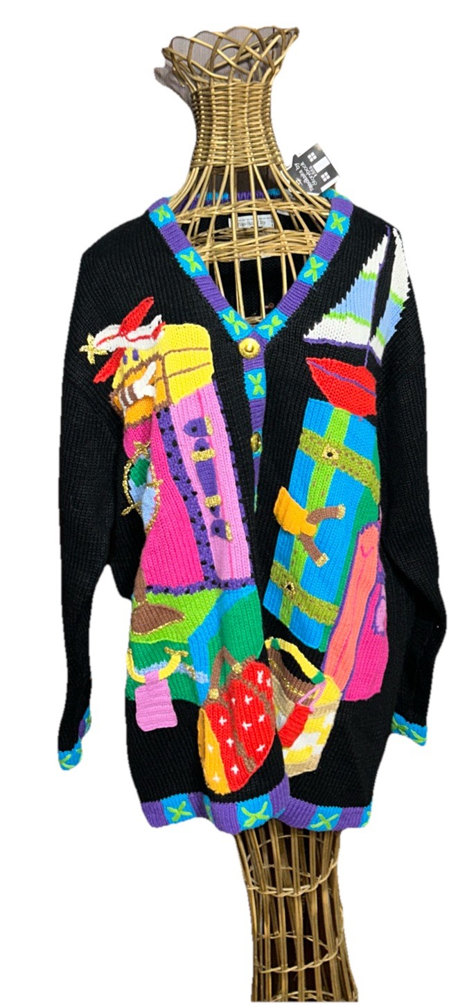 Storybook Knits VTG Cardigan Sweater 1X  2X NWT Black Limited Edition Teacher
