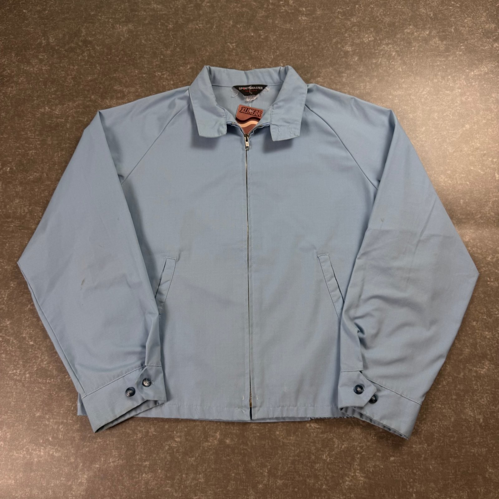 Vintage SPORTSMASTER Full Zip Harrington Jacket Mens L Blue Made in USA