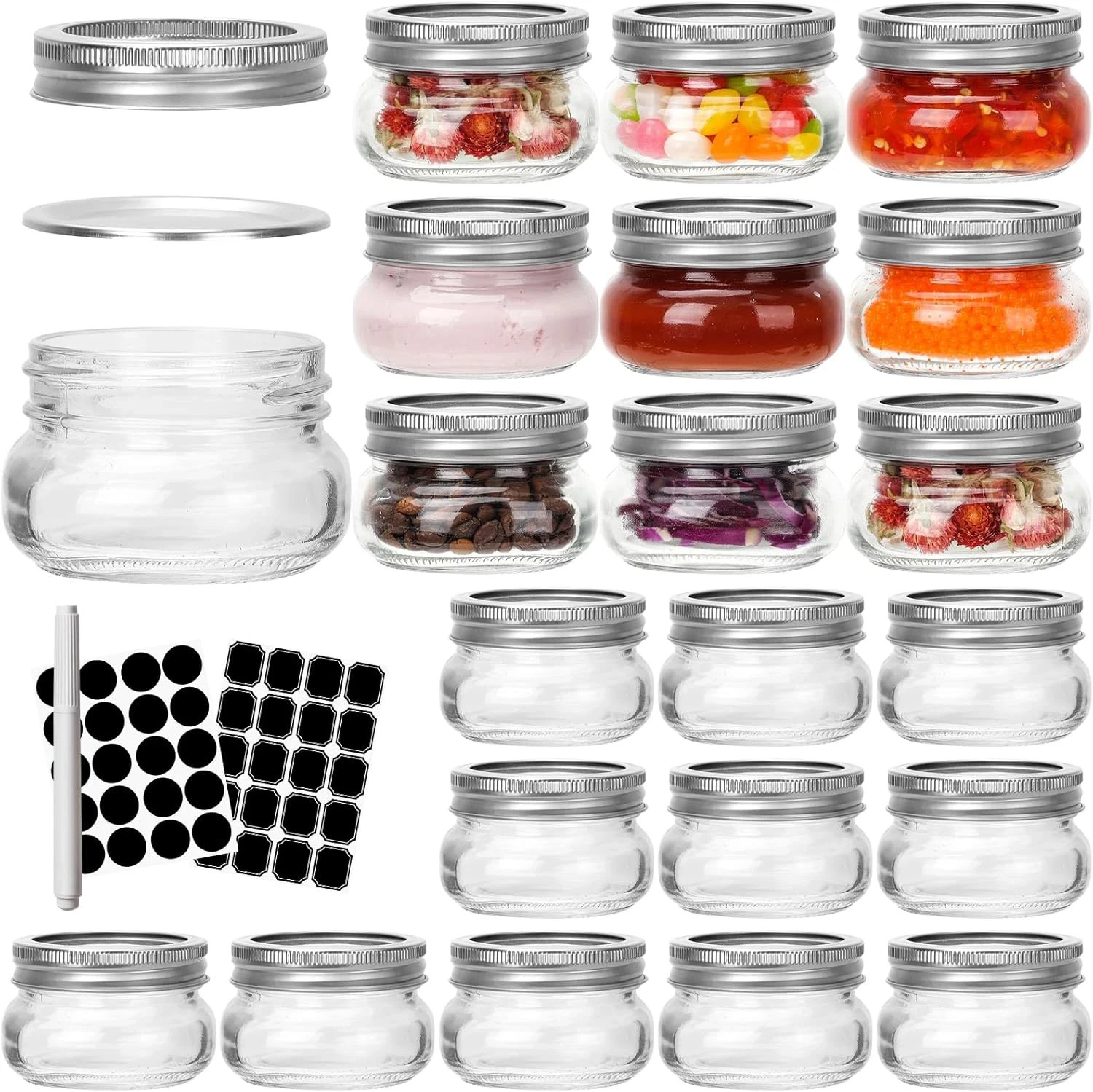 24 Pack 4 Oz Mason Jars with Airtight Lids & Bands, 100 Ml Small Glass Canning J 24 Pack 4 Oz Mason Jars with Airtight Lids & Bands, 100 Ml Small Glass Canning J
