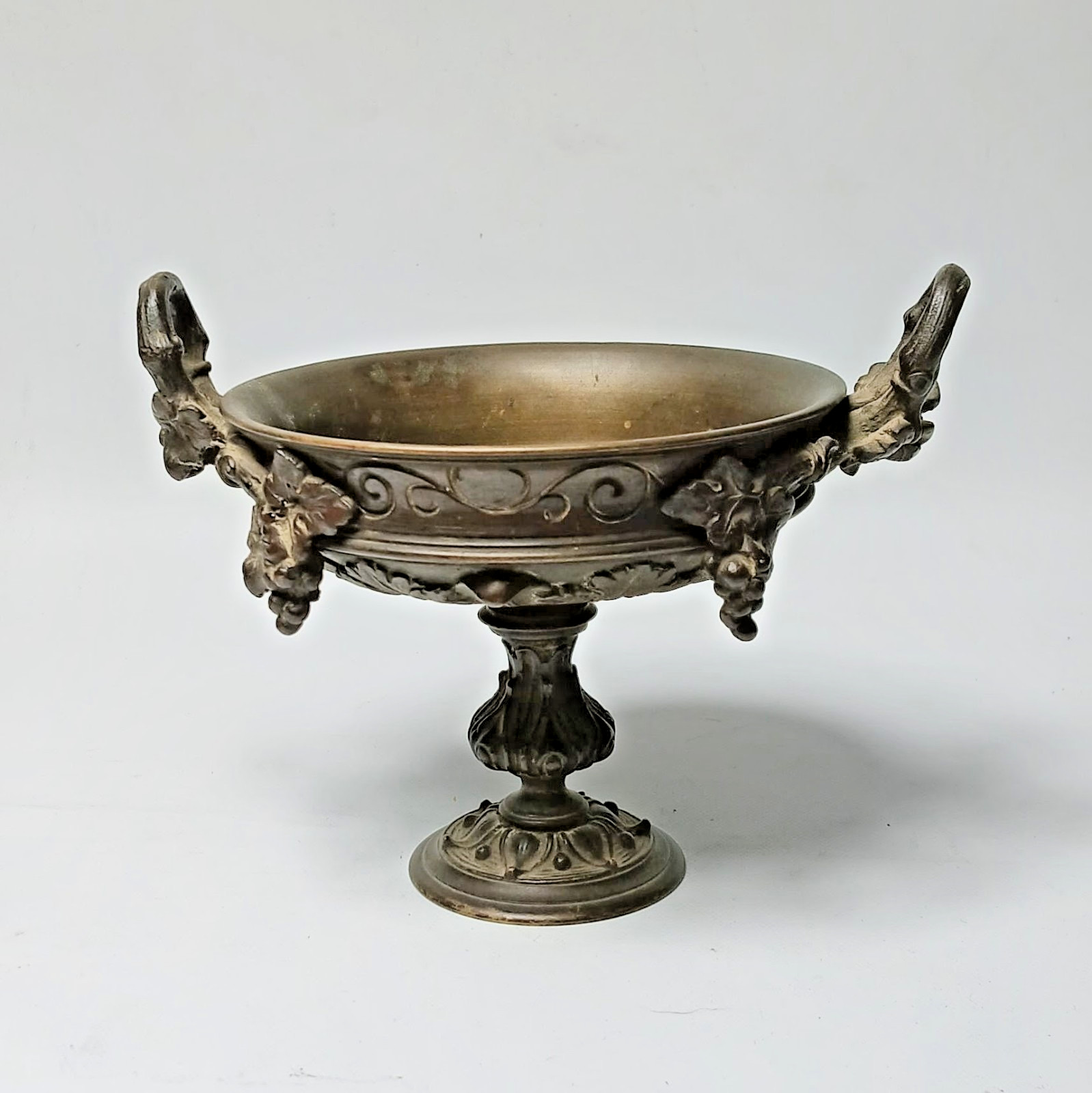 Early Original Antique Solid Bronze Wine Tazza Vessel Bowl Compote w Grape Vine Early Original Antique Solid Bronze Wine Tazza Vessel Bowl Compote w Grape Vine