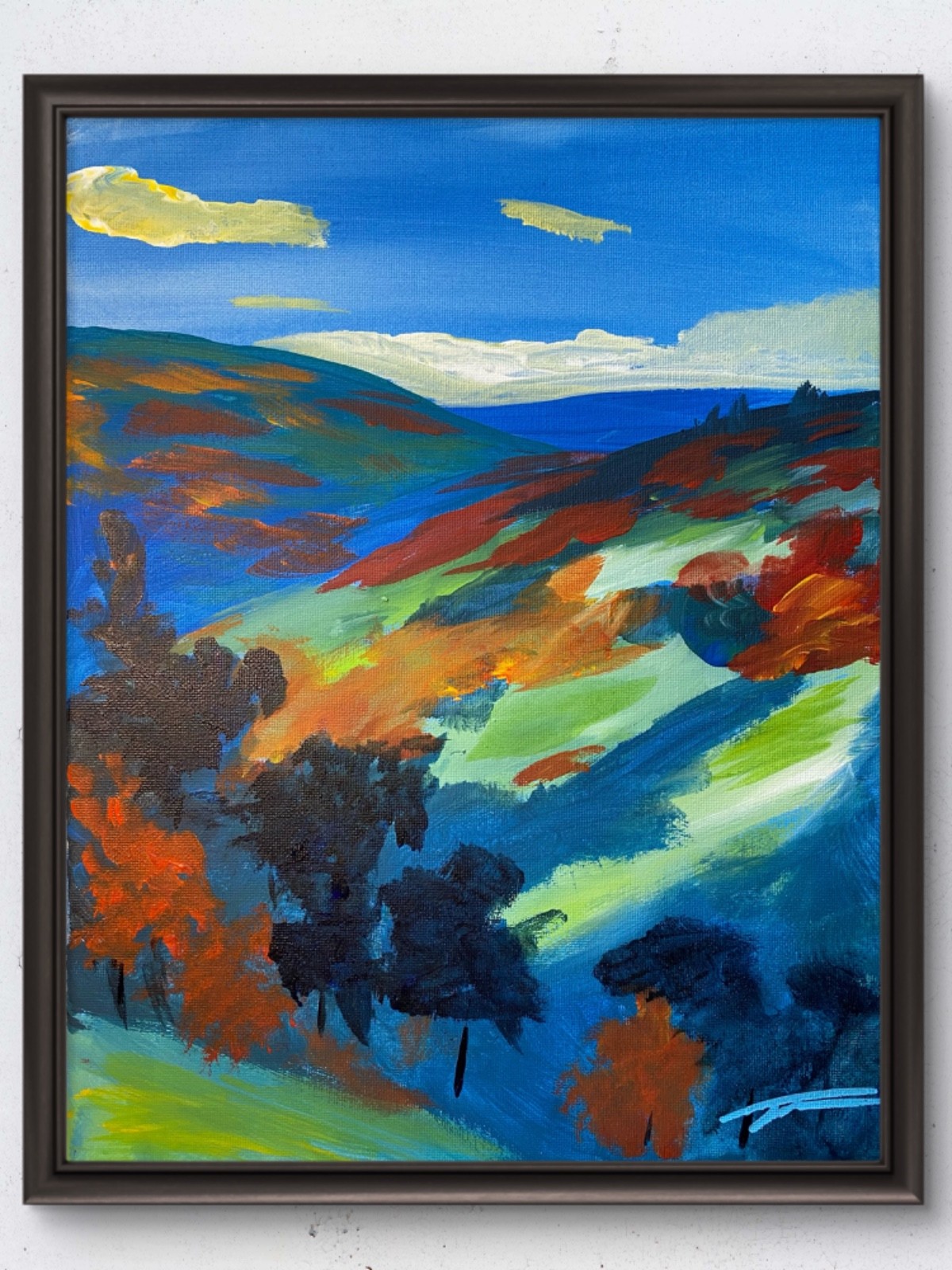Original 14x11 Expressionist Colorful Valley Landscape Painting Signed Canvas