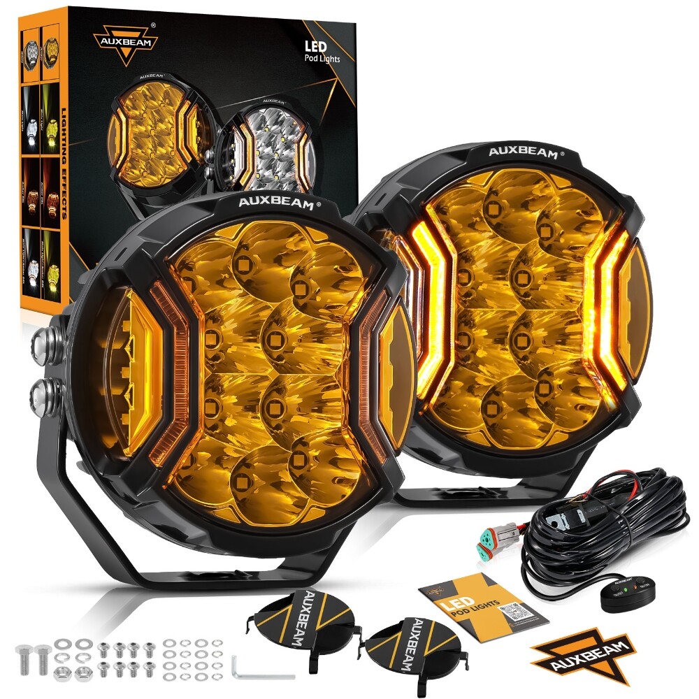 AUXBEAM V-ULTRA 5 Inch 172W LED Side Shooter Amber/White Pod Lights w/ Amber DRL