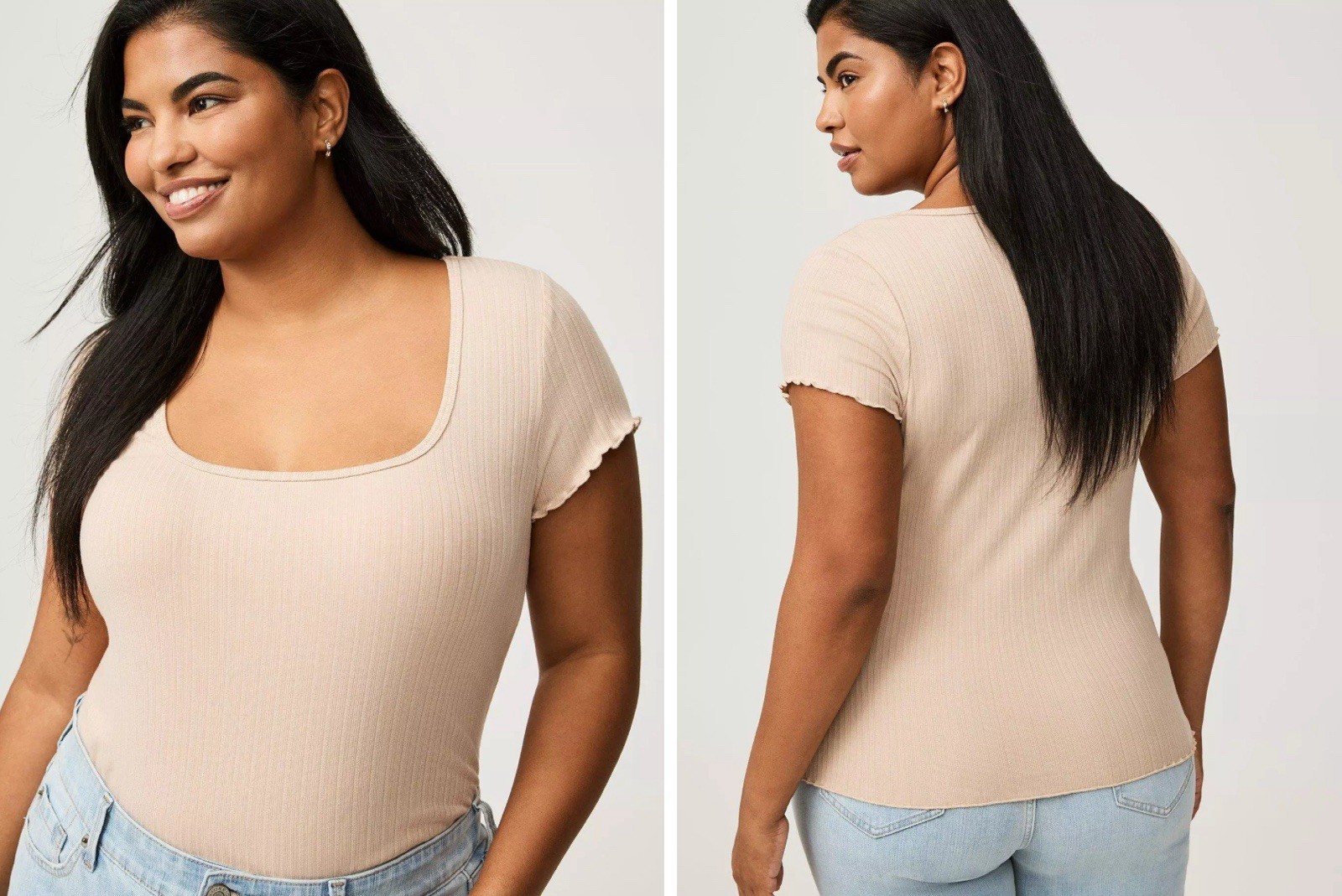 NWT Torrid Plus Sz 3 Nude Fitted Super Soft Rib Square Neck Top Stretchy 3x