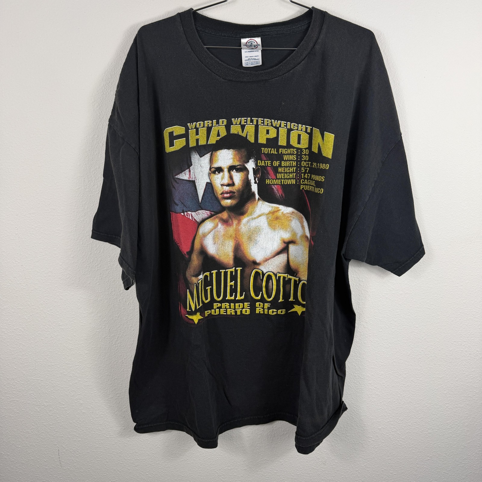 Vintage Miguel Cotto Shirt Mens 3XL Black Boxing Puerto Rico Graphic Delta Pro