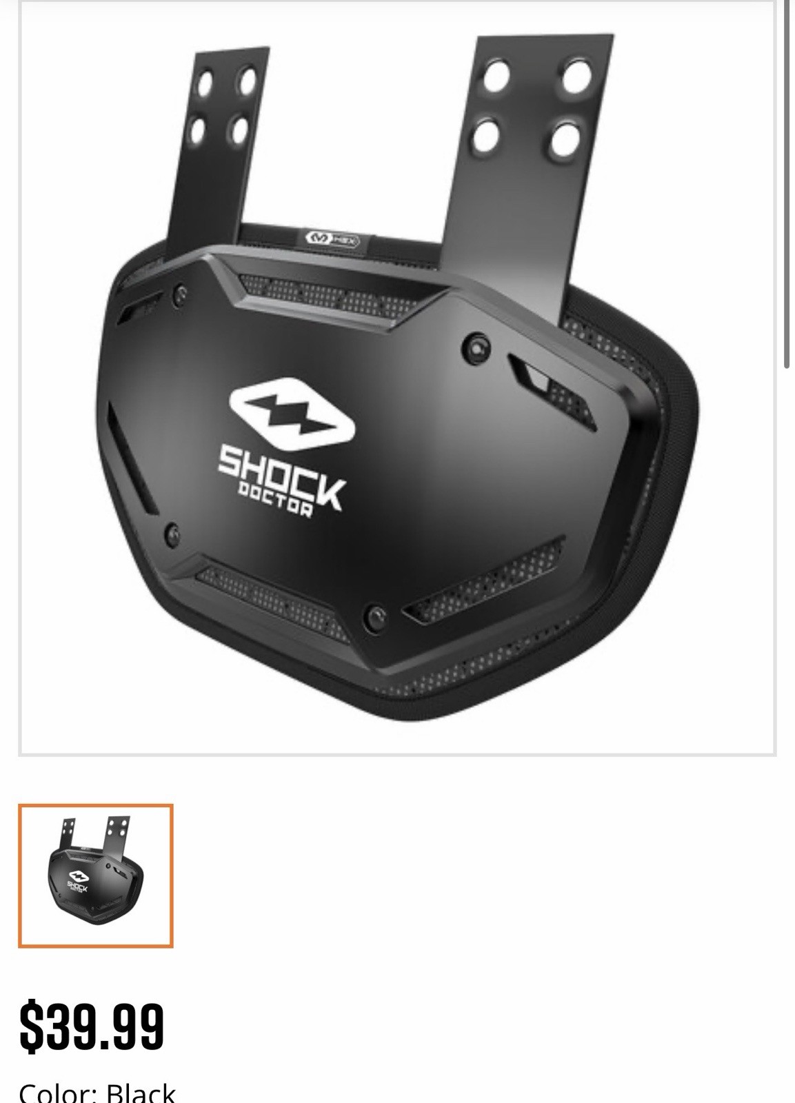 BOGO New Shock doctor  Adult Football Back Plate black OSFM Buy 1 Get 1 Free