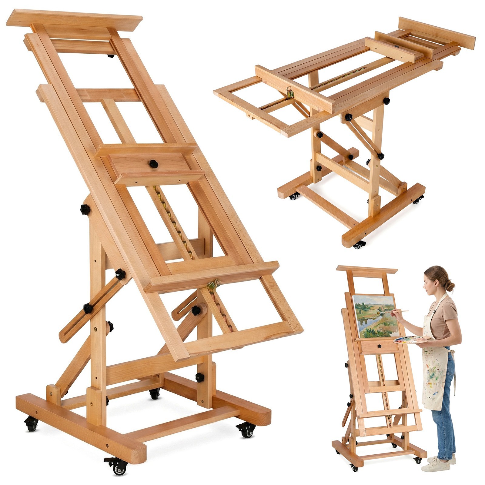 Movable Large H-Frame Painting Easel - Artist Studio Easel, Heavy Duty Art Easel