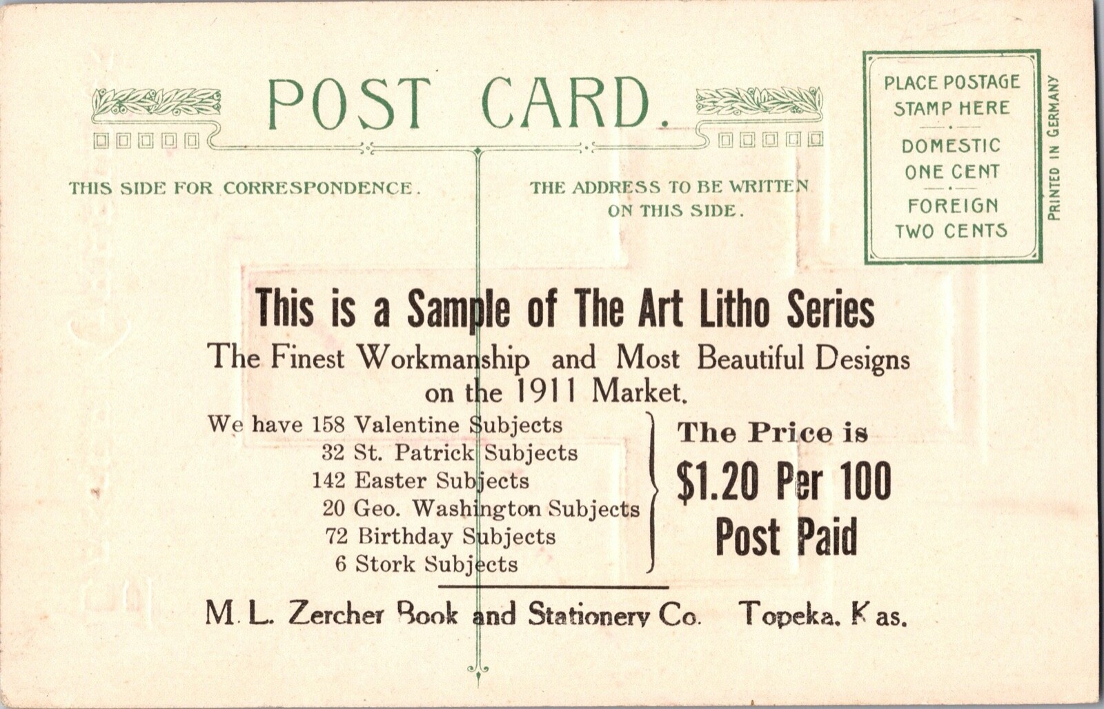 Rare Printers Publishers Salesman Sample John Winsch Easter Antique Postcard Rare Printers Publishers Salesman Sample John Winsch Easter Antique Postcard