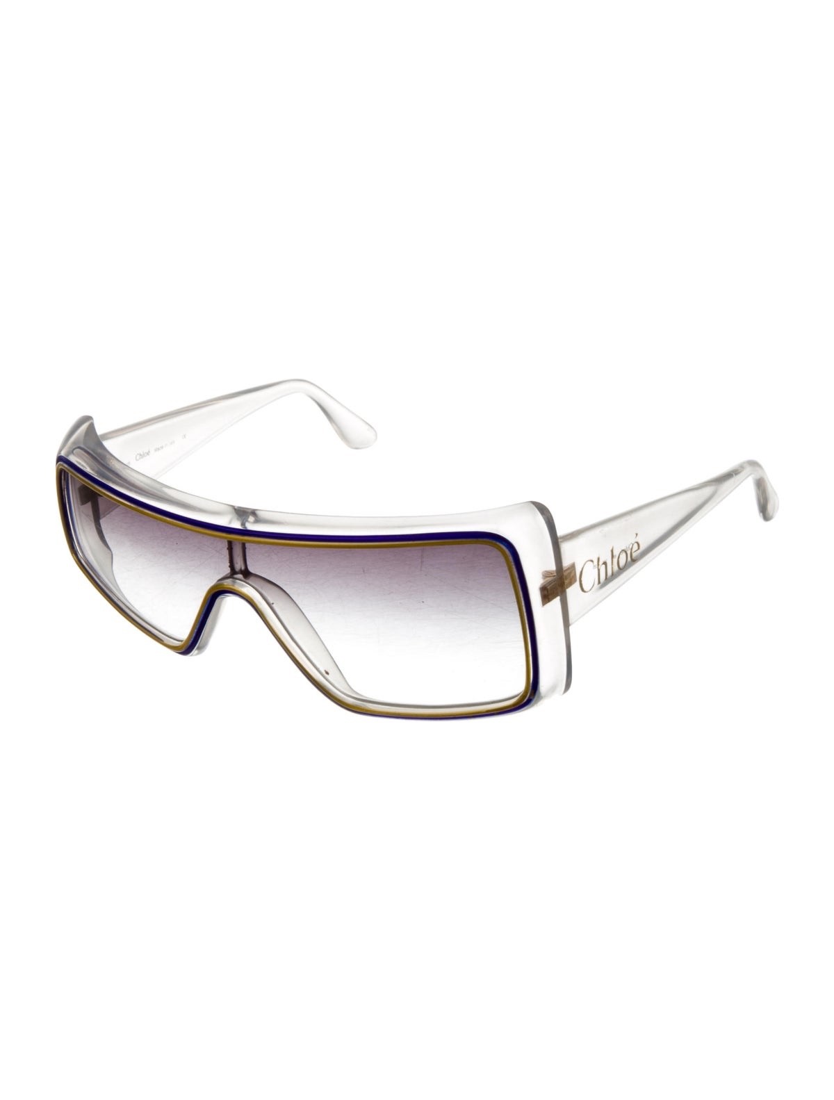 Chloe Asymmetry Design Sunglasses Gold/Clear Purple glass Vintage Chloe Asymmetry Design Sunglasses Gold/Clear Purple glass Vintage