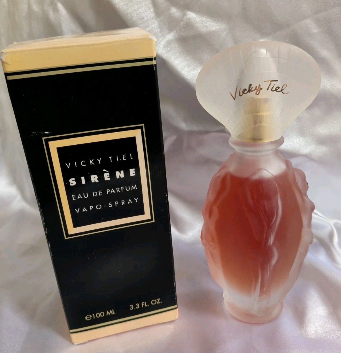 Vintage Vicky Tiel Sirene Perfume 3.4 Oz Nude Figures Bottle w Shell Cap And Box Vintage Vicky Tiel Sirene Perfume 3.4 Oz Nude Figures Bottle w Shell Cap And Box