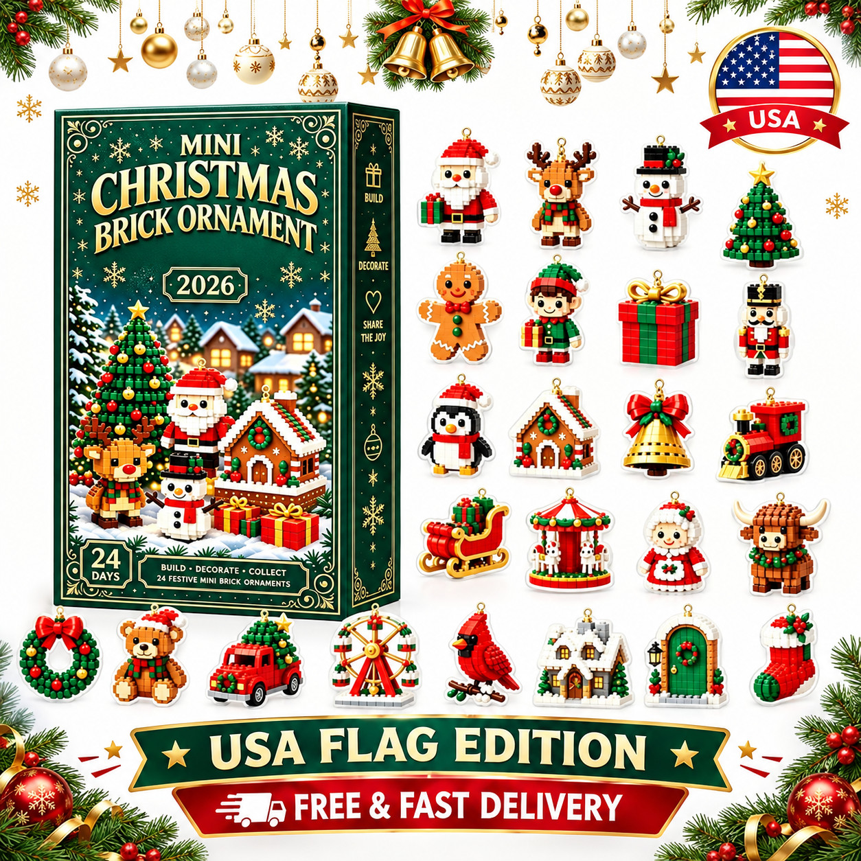 Mini Christmas Brick Ornament Advent Calendar 2026 – Building Blocks Countdown