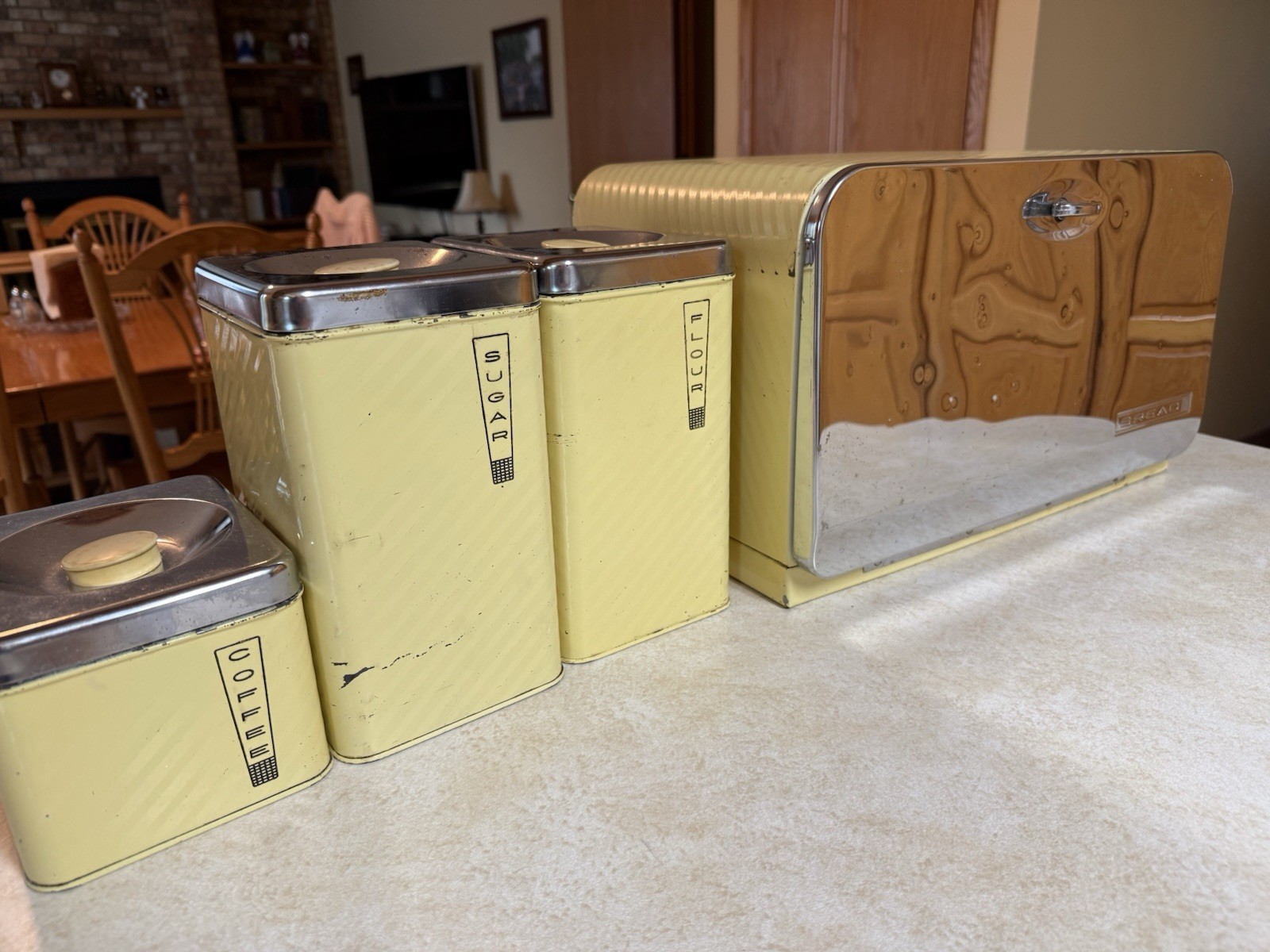 Vintage Mid Century Yellow Chrome Lincoln Beautyware Bread Box Canister Set Vintage Mid Century Yellow Chrome Lincoln Beautyware Bread Box Canister Set