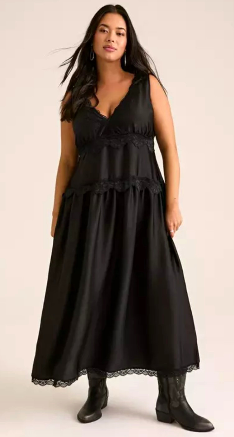 Torrid FESTI Womens Black V-Neck Lace Trim Solid Maxi Dress Plus 1X Torrid FESTI Womens Black V-Neck Lace Trim Solid Maxi Dress Plus 1X