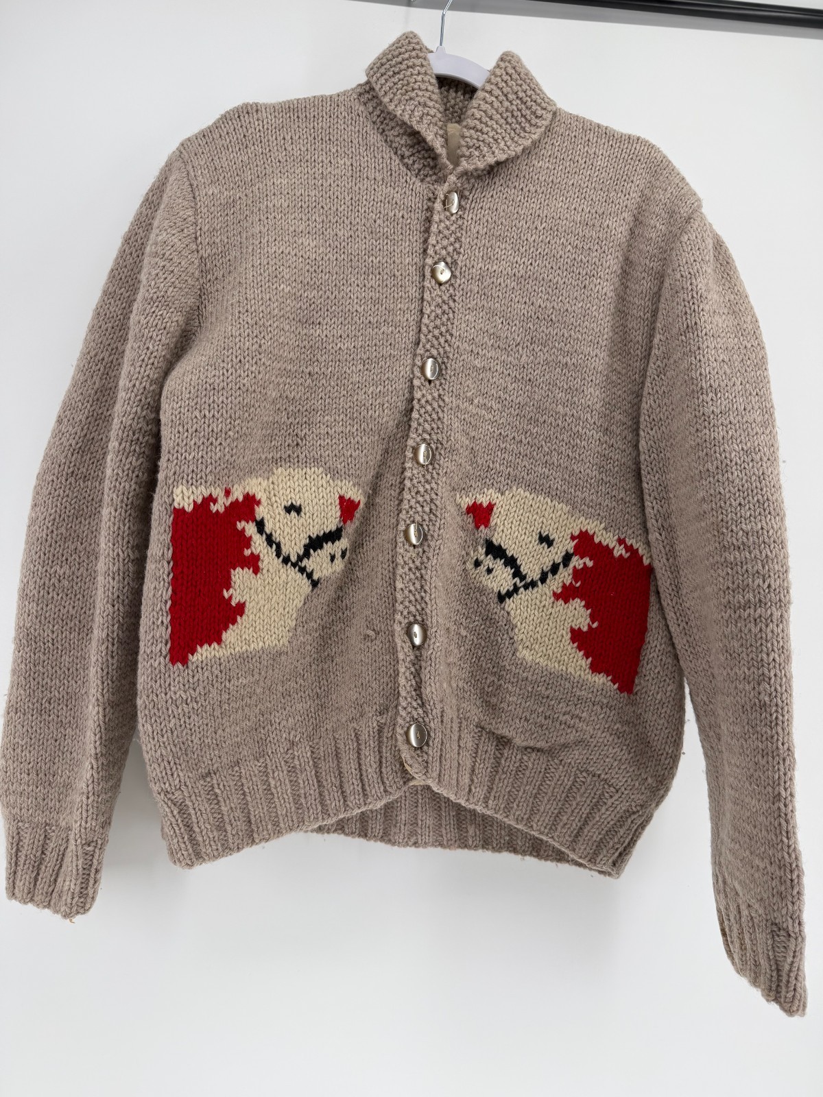 Vintage 1950s Cowichan Knitted Sweater Herford Cows Button up L/XL Vintage 1950s Cowichan Knitted Sweater Herford Cows Button up L/XL