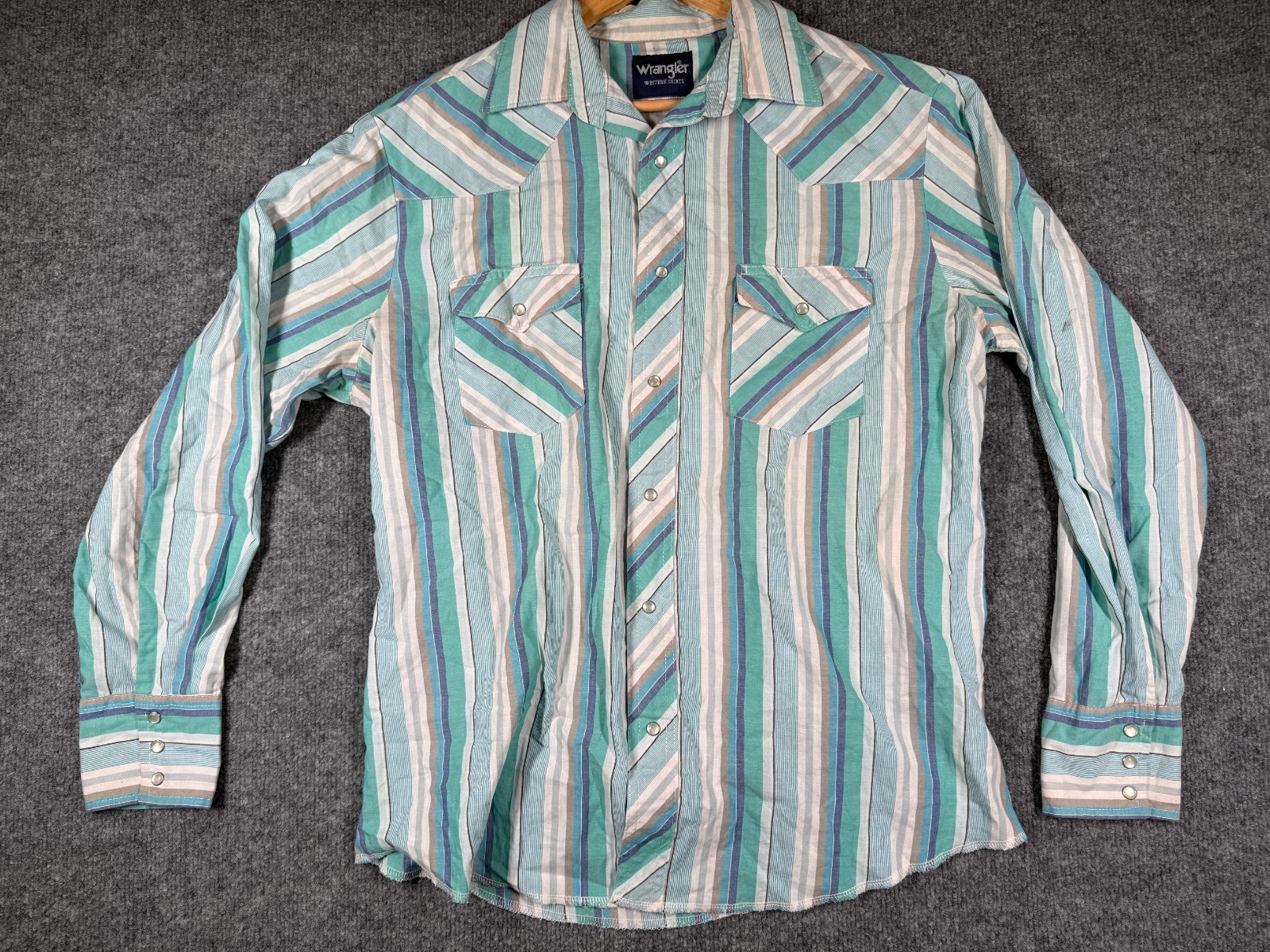Vintage Wrangler Western Shirt Mens Large Multi Striped Cowboy Pearl Snap Button