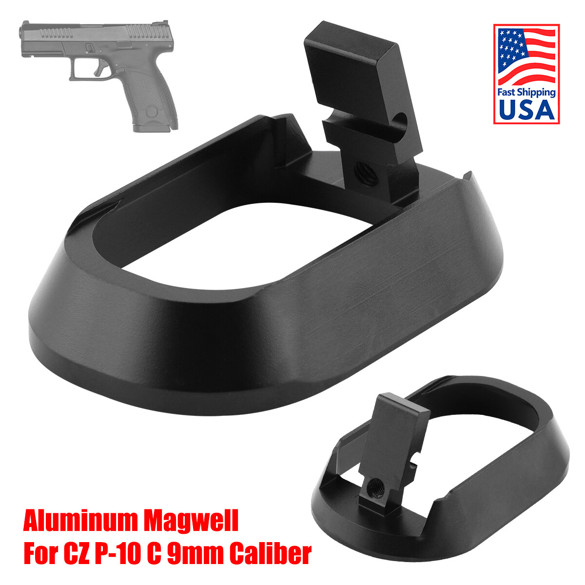 Tactical Aluminum Magwell for CZ-P10C (P-10 C) 9mm Black 1PCS Tactical Aluminum Magwell for CZ-P10C (P-10 C) 9mm Black 1PCS