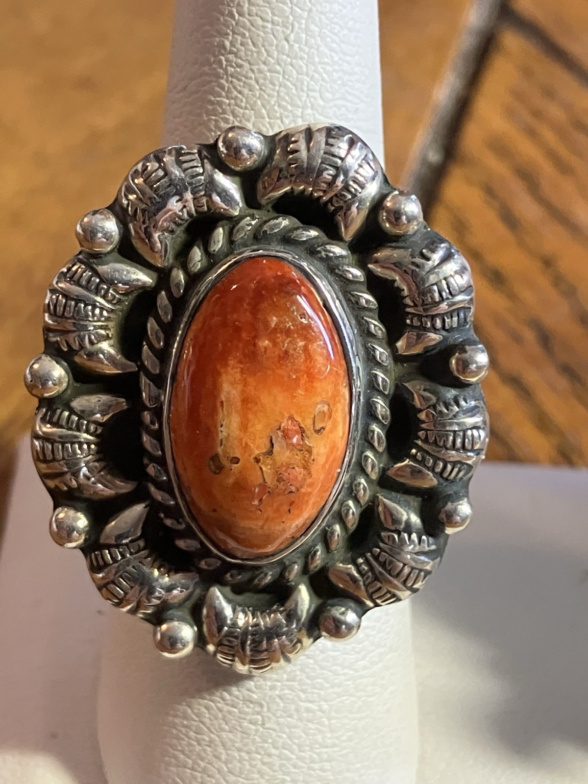 Large Sterling 925 Orange Spiny Oyster Shell Adjustable Sz 7 Ring 1.2x1” Ornate Large Sterling 925 Orange Spiny Oyster Shell Adjustable Sz 7 Ring 1.2x1” Ornate