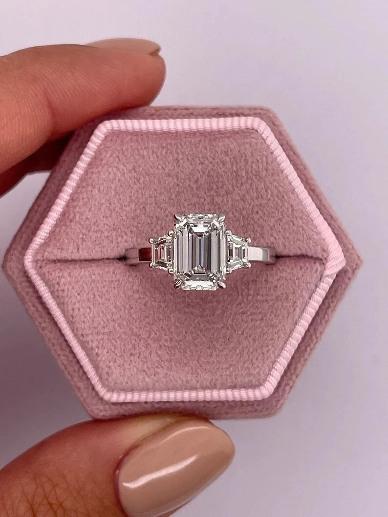 Stunning Emerald Cut 2.10 ct Moissanite  Fancy Engagement Ring In 14k White Gold