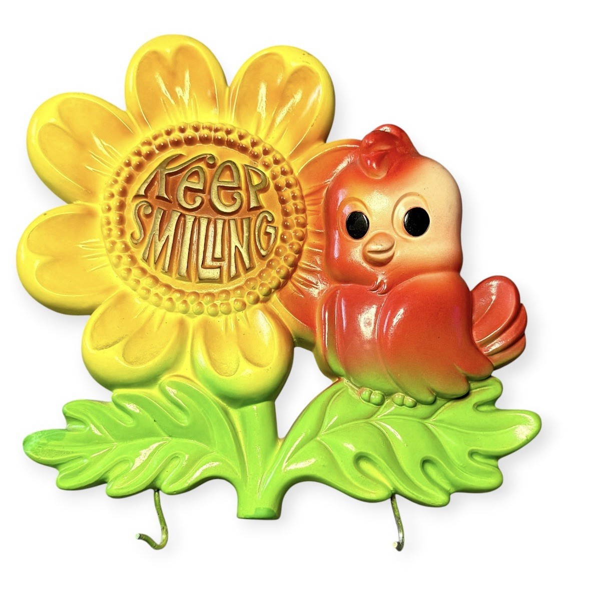 VTG 1974 Miller Studio Chalkware Sunflower Bird Wall Plaque Key Holder Kitsch