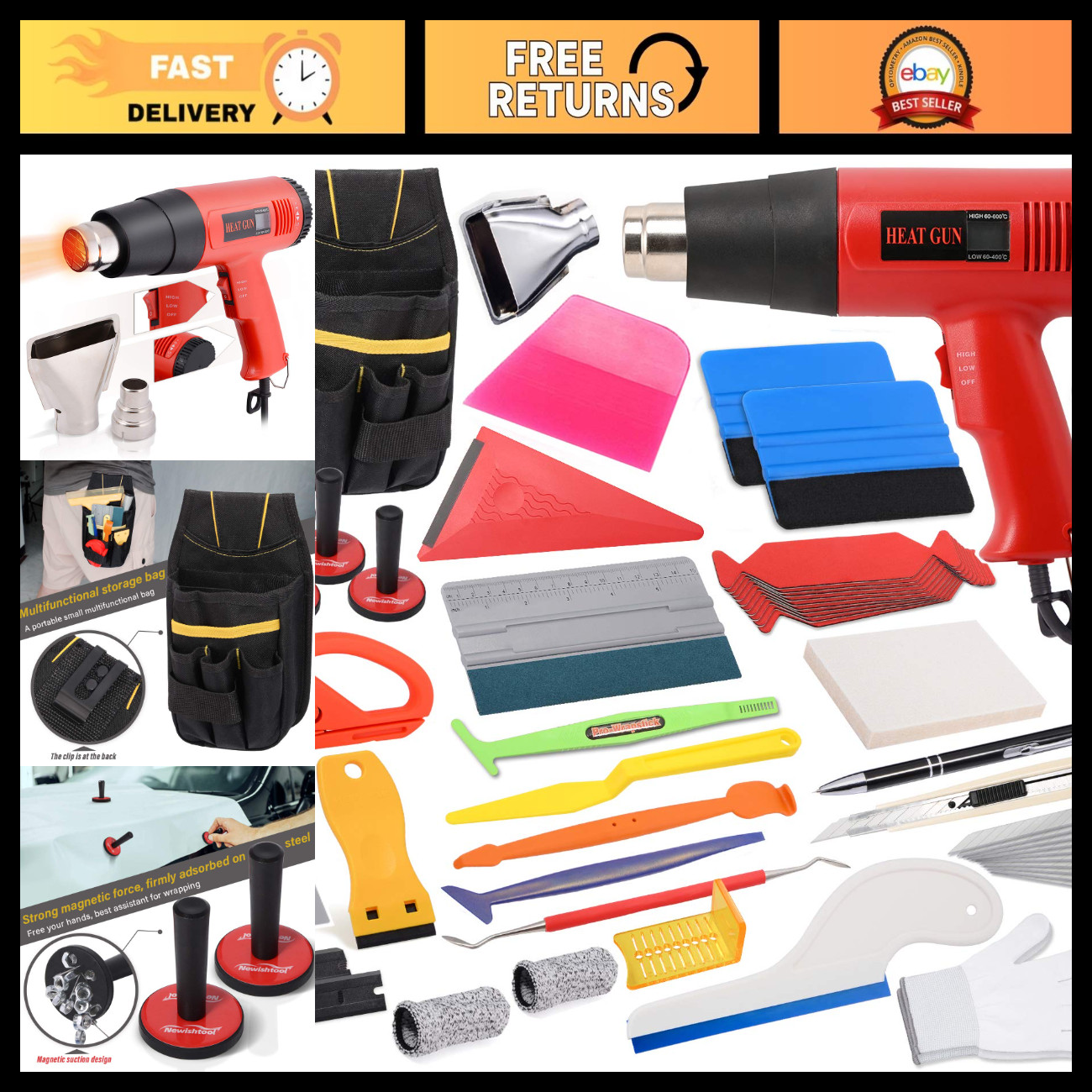 Vinyl Wrap Tool Kit with Heat Gun - Car Wrap, Window Tint & PPF Installation Too