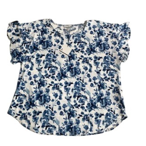 Jules & Leopold Blue White Floral Flutter Sleeve Top 2X NWT RO52770C Jules & Leopold Blue White Floral Flutter Sleeve Top 2X NWT RO52770C
