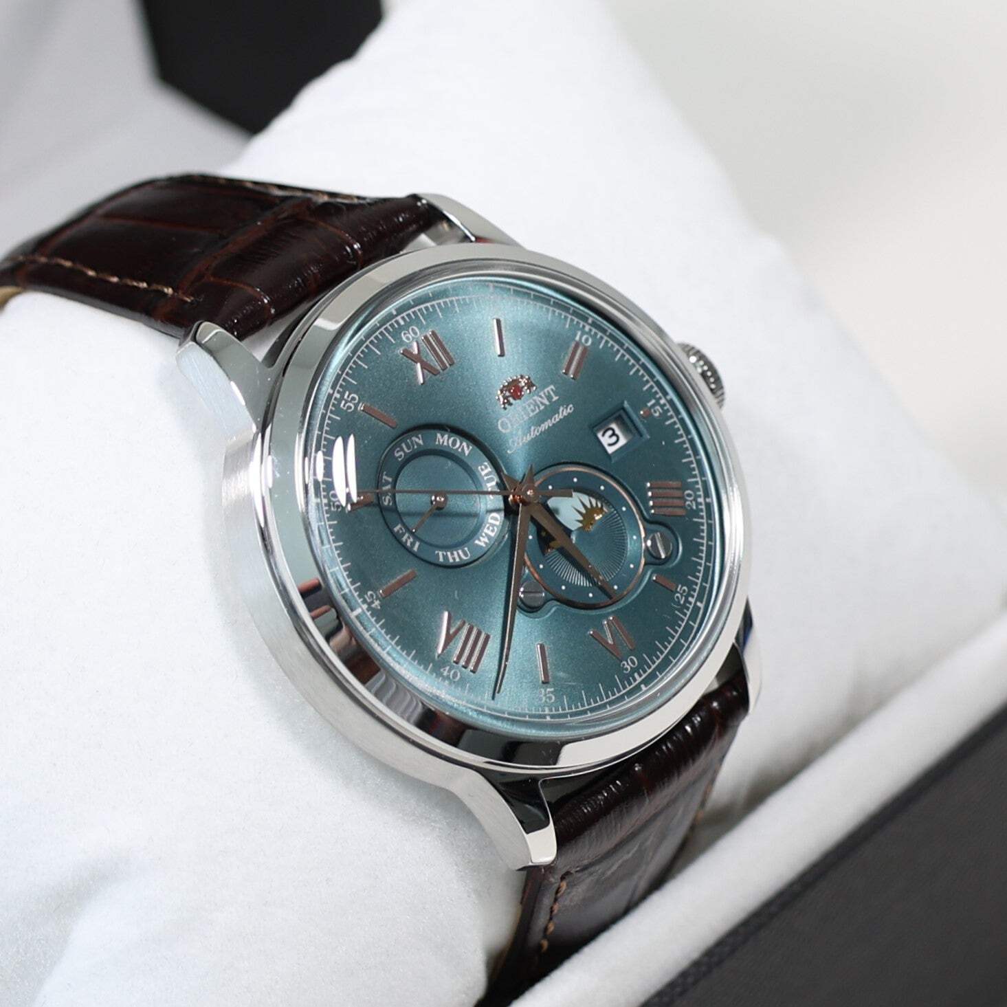 Orient Automatic Sun and Moon Green Dial Men's Watch RA-AK0805E