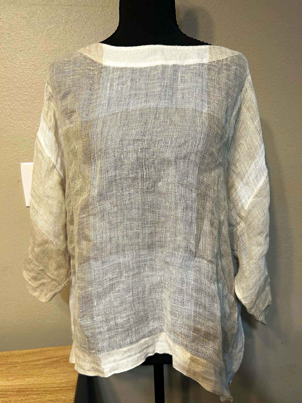Pure Jill J.Jill Women’s Small White 100% Linen Open Weave Boxy Lagenlook Top