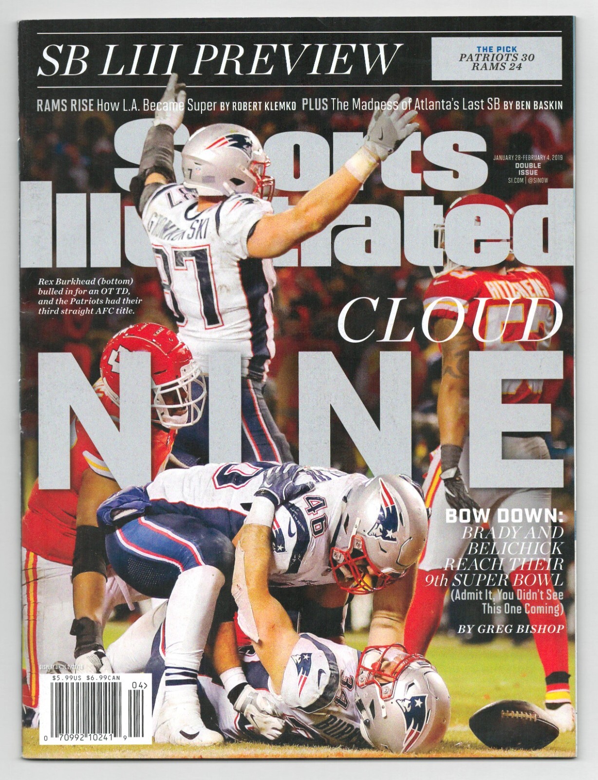 Gronkowski Patriots Brady Sports Illustrated no label 2019 NFL champions