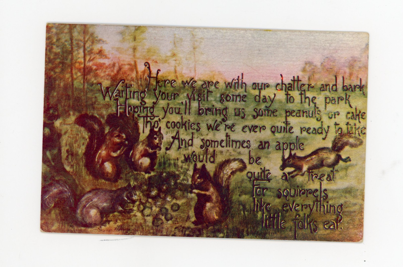 Antique L F Pease PostCard Squirrel Group In Park Poem Postmark 1911 VG Vtg Cond Antique L F Pease PostCard Squirrel Group In Park Poem Postmark 1911 VG Vtg Cond