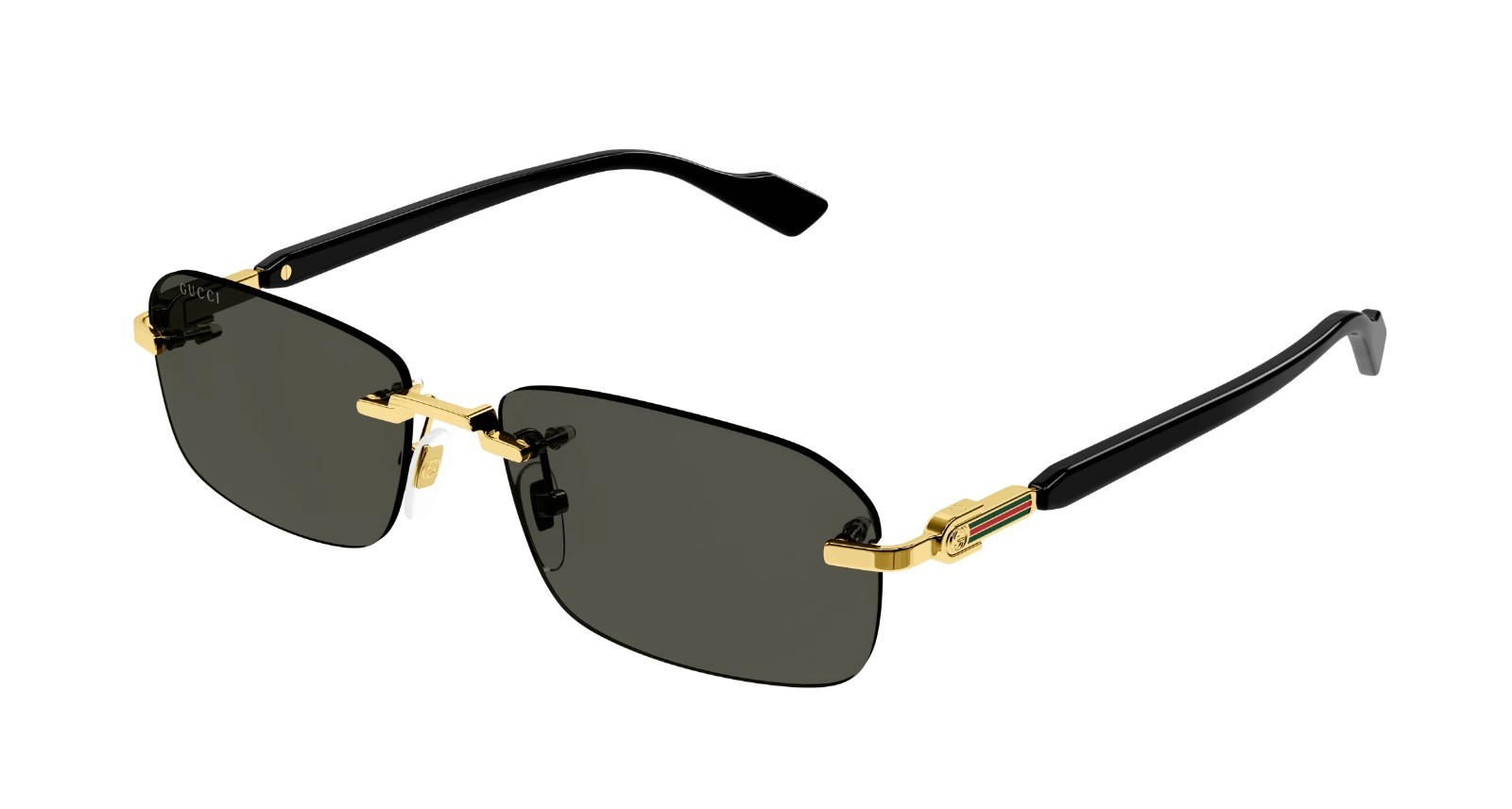Gucci GG1221S 001 Gold-Black/Grey Rectangular Narrow Rimless Men\'s Sunglasses Gucci GG1221S 001 Gold-Black/Grey Rectangular Narrow Rimless Men\'s Sunglasses