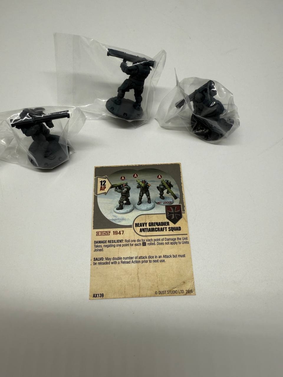 Dust Tactics 1947 Studio, PRIMED Axis Heavy Grenadier Anti-Aircraft Squad/No box Dust Tactics 1947 Studio, PRIMED Axis Heavy Grenadier Anti-Aircraft Squad/No box
