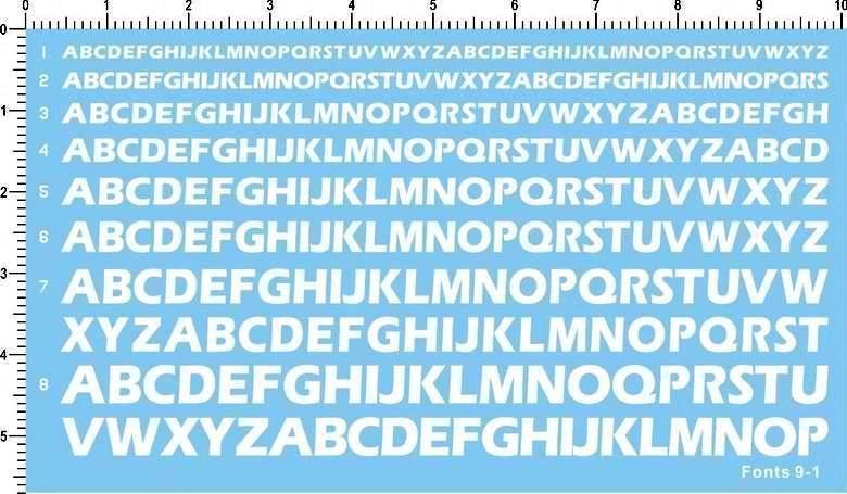 White Different Scale Military Letters Characters FONTS 9-1 Water Slide Decal