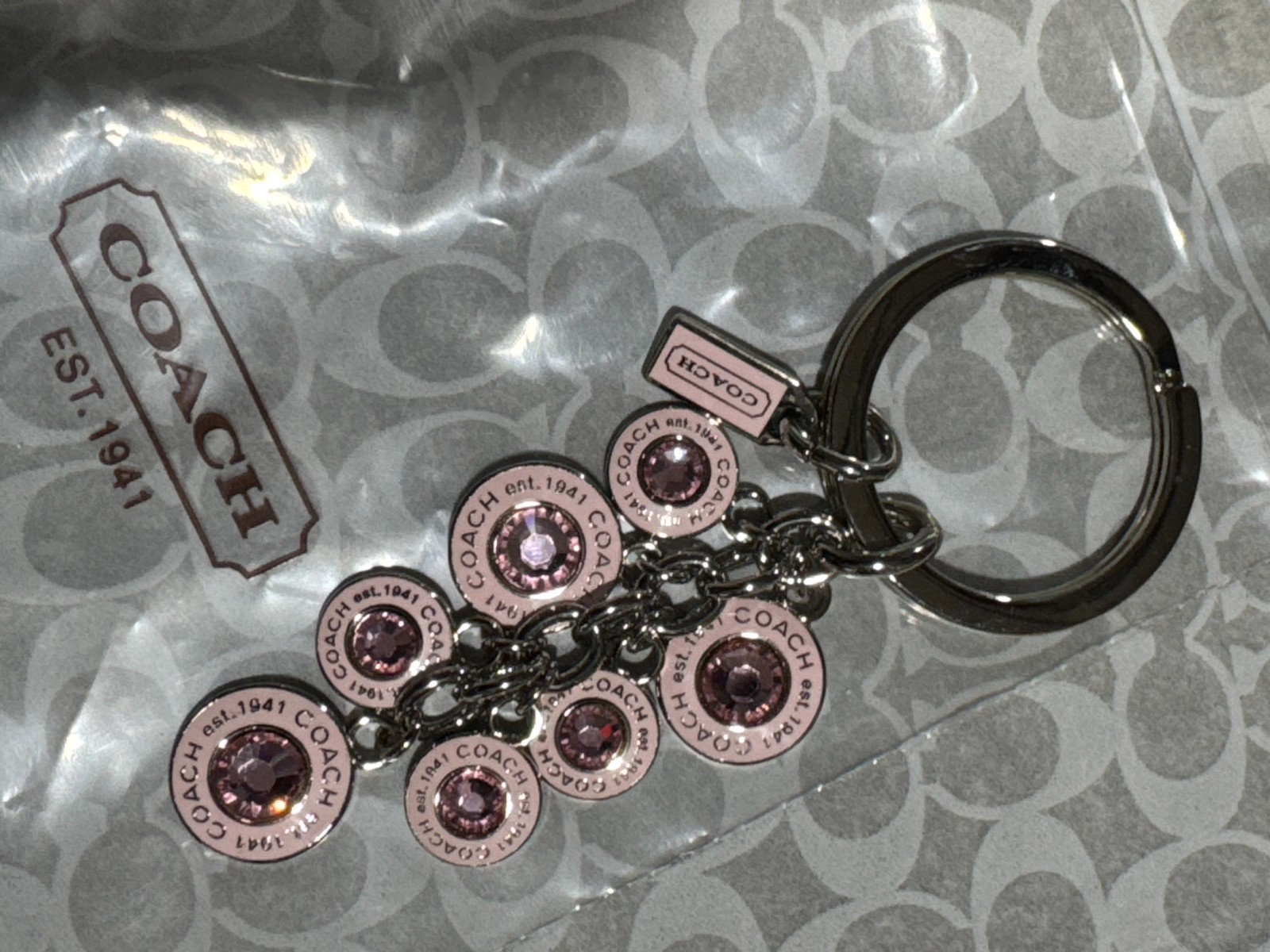 Vintage COACH Pink Crystal Multi Charm Keychain Bag Fob BCA Style 1734 Rare.