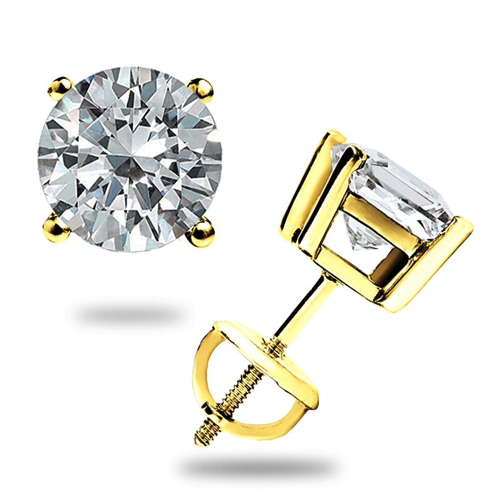 3.0 Ct Round GRA Moissanite Earrings 14K Yellow Gold Studs Screw Back Gift Ready