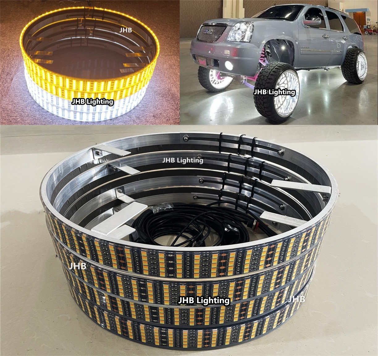 JHB 17.5''5ROWS Pure AMBER+WHITE Strobe Turn Signal LED Wheel Rim Lights Set (4)
