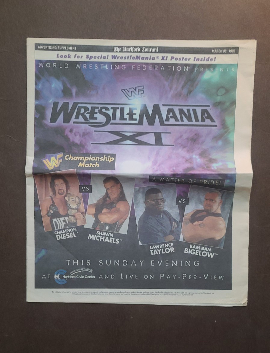 Rare WWF Wrestlemania XI 11 Newspaper The Hartford Courant 1995 WWE Vintage