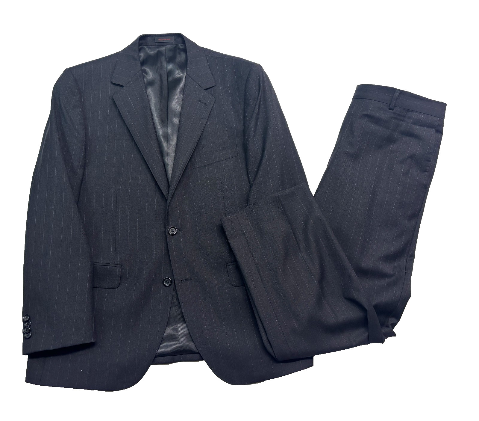 Byron British Style 50C 40S 34x29 Charcoal Pinstripe 2pc Pant Suit Canvas Wool