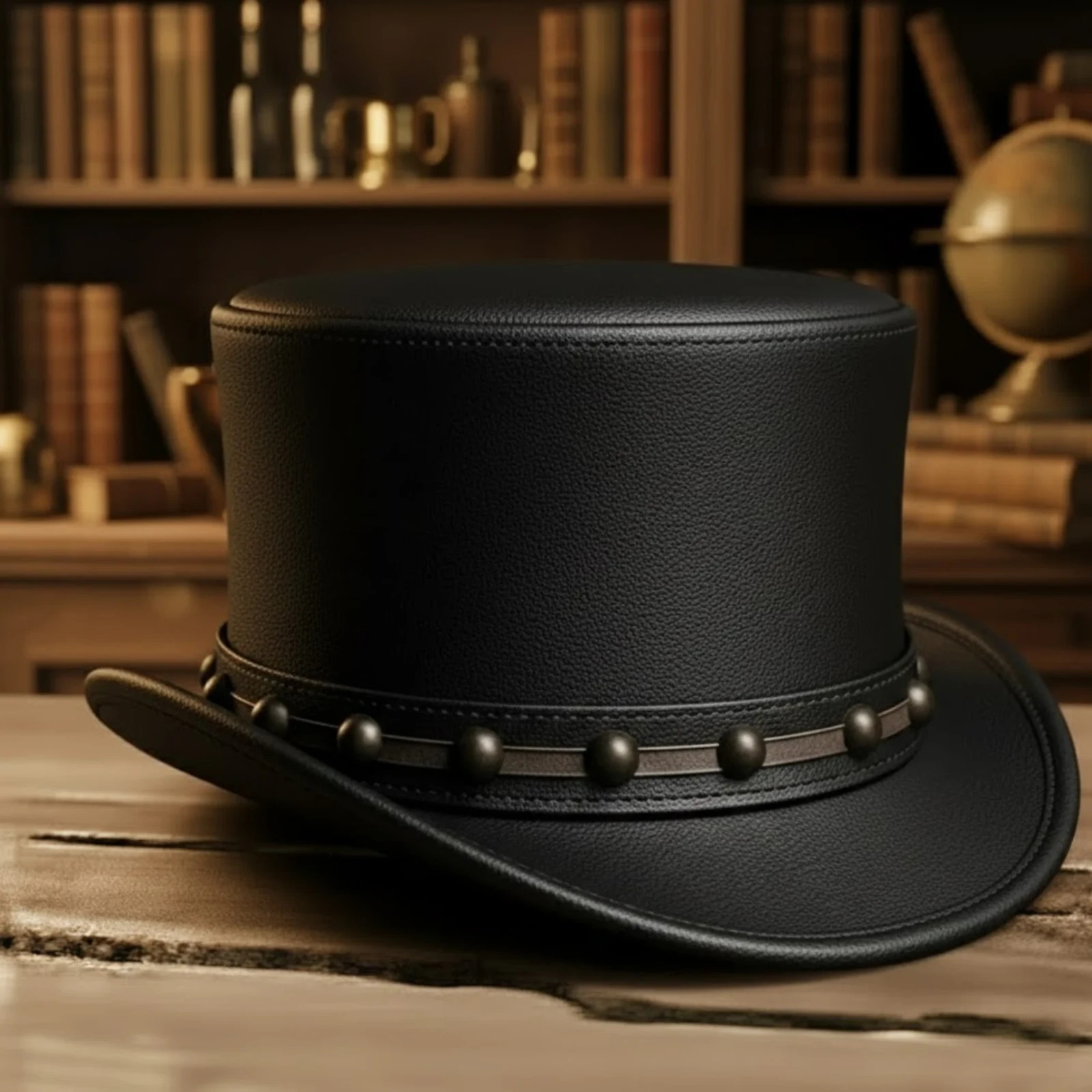 Black Leather Steampunk Top Hat Studded Gothic Victorian Cosplay Hat