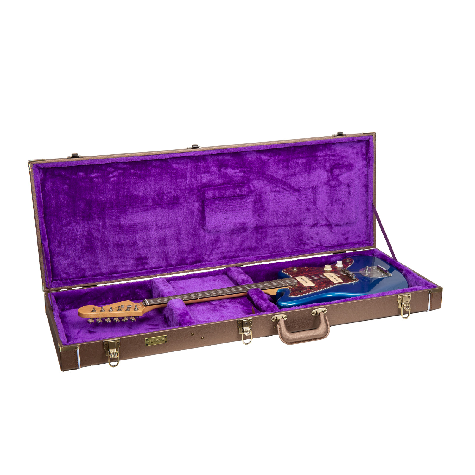 Crossrock Wooden Case for Jazzmaster/Jaguar Style Electric Guitars-Security Lock