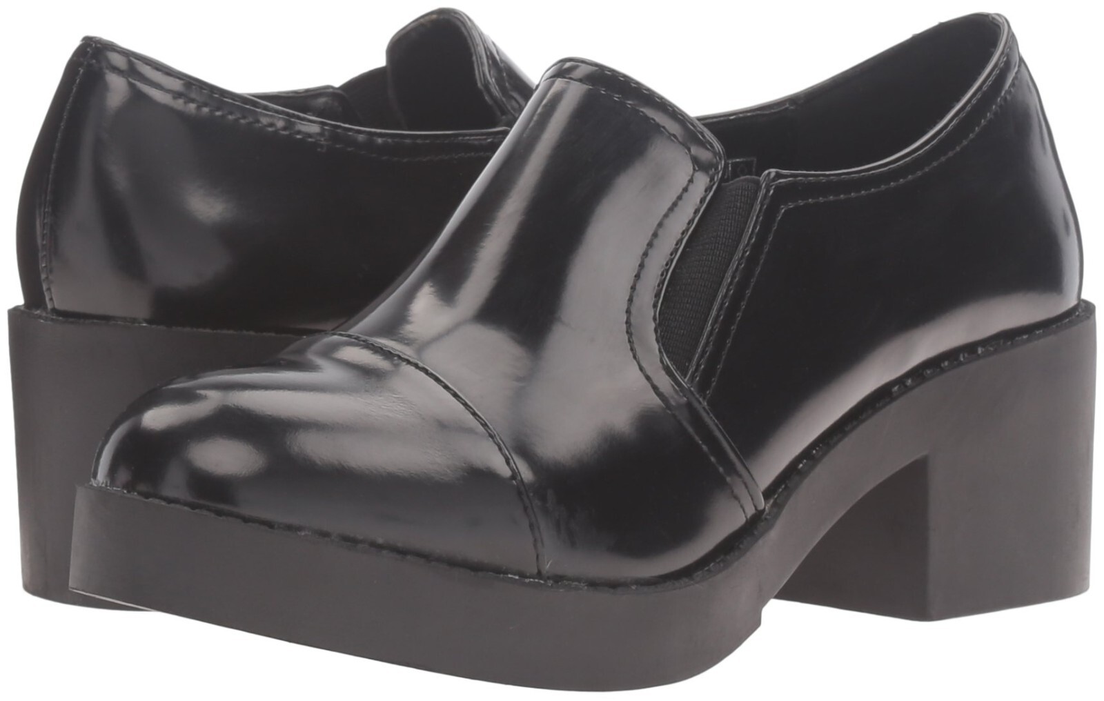 Bella Marie Camila-5 Women\'s Almond Toe Stacked Heel Patent Loafer Oxford Shoes