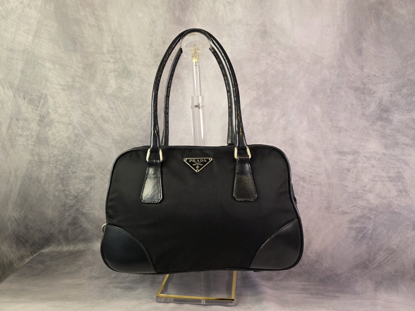 Authentic Vintage Prada Black Tessuto Nylon Leather Shoulder Bag Padlock No Key Authentic Vintage Prada Black Tessuto Nylon Leather Shoulder Bag Padlock No Key